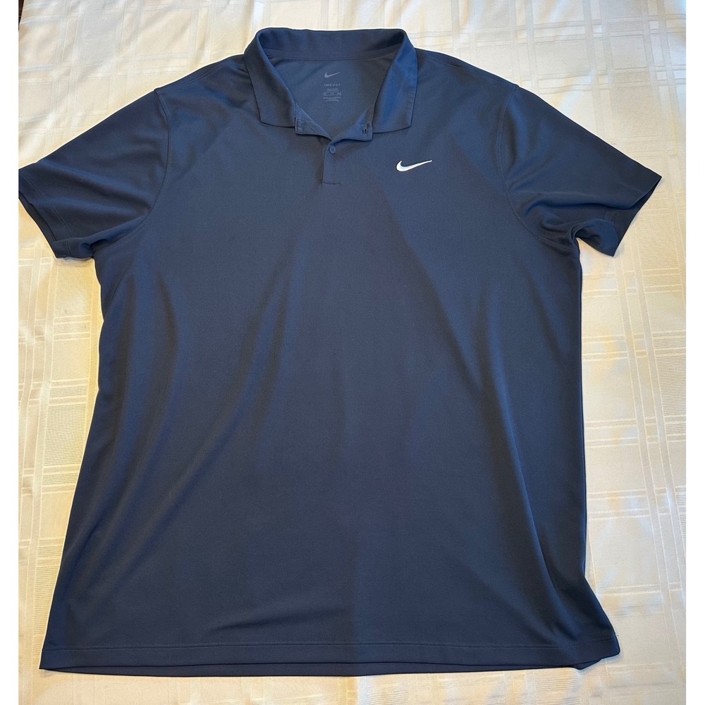 Nike Polo Shirt Mens 3XL Navy Blue Dri-FIT Short Sleeve Swoosh Golf Athletic Top